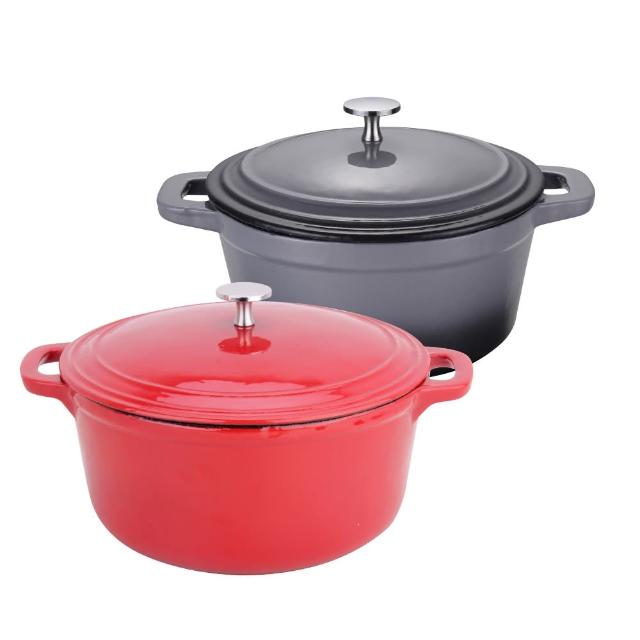 【Amercook】LA PLURIEL 多彩加厚白琺瑯鑄鐵鍋超值組24cm(3公升 贈隔熱手套)