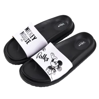 【Disney 迪士尼】迪士尼親子鞋 米奇 經典造型女段休閒拖鞋-白黑(MIT台灣在地工廠製造)