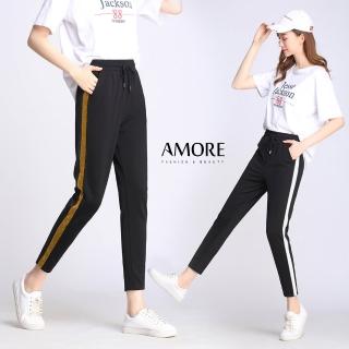 【Amore】 顯瘦線條四面彈休閒九分褲(四面彈涼爽超好穿)