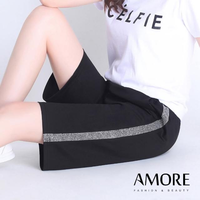 【Amore】 顯瘦線條彈力休閒五分褲(彈力涼爽超好穿)