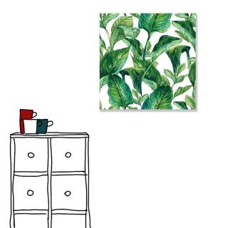 【24mama 掛畫】單聯式 北歐風 文青 ig風格 ins風 植物 葉子 手繪風 水彩風 樹葉 無框畫 40x40cm(青幽)