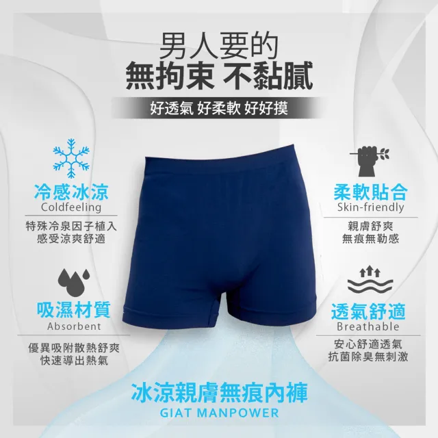 【GIAT】台灣製涼感抗菌彈力貼身平口褲(6件組)