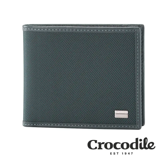 【Crocodile】鱷魚皮件 真皮短夾 10卡 男夾 0103-10005-黑藍兩色(Snapper布配皮系列)