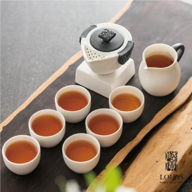 【LohasPottery 陸寶】淨墨牡丹 東籬雅菊  新骨瓷(一壺一海六杯  獲台灣金點設計獎)