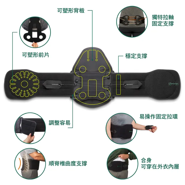 【Aspen 耶思本】ASPEN EVERGREEN 627 Lumbar 背架護腰-黑(耶思本脊椎裝具未滅菌)