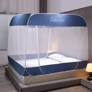 【無底蚊帳 防蚊首選】三開門方頂無底蚊帳(5尺雙人150cm-深藍色)