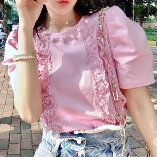 【BBHONEY】甜美蕾絲襯衫荷葉花邊篷篷喇叭袖上衣(網美必備款)