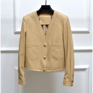 【巴黎精品】現貨+預購 皮衣外套真皮夾克(春秋外搭V領羊皮女外套3色a1dp72)