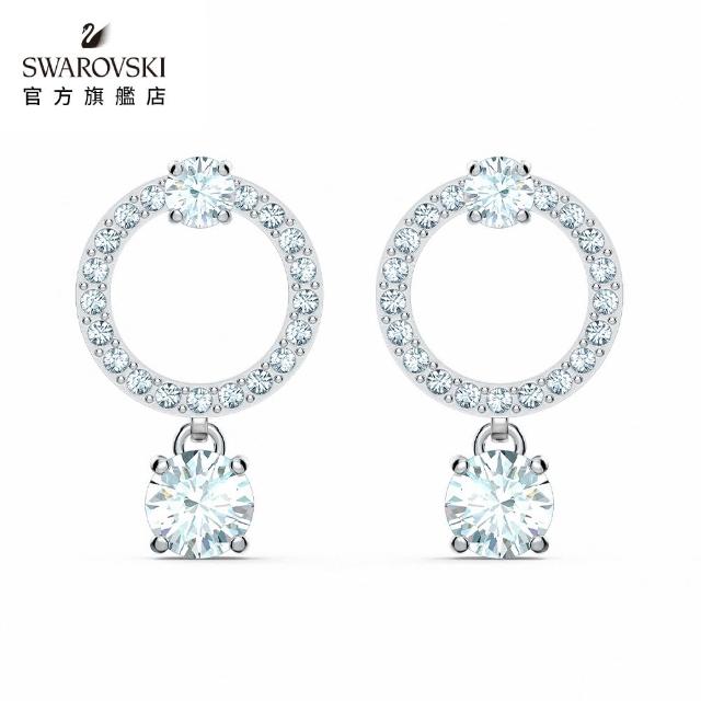 【SWAROVSKI 官方直營】Constella 大圈耳環 圓形切割 白色 鍍白金色