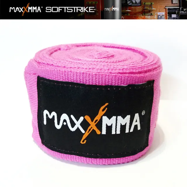 【MaxxMMA】MaxxMMA 彈性手綁帶 黑粉紅3m-2捲(散打 搏擊 MMA 格鬥 拳擊 重量訓練 綁手帶)