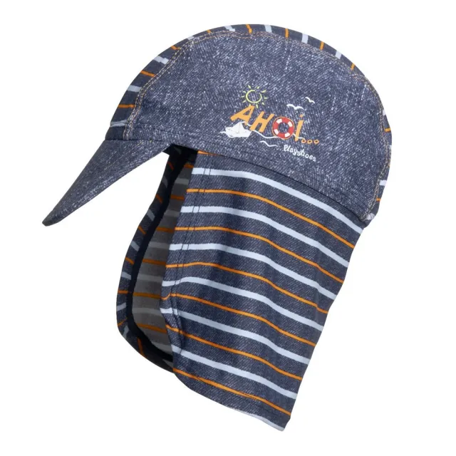 【德國Playshoes】嬰兒童抗UV防曬水陸兩用遮頸帽-丹寧(護頸遮脖遮陽帽泳帽)
