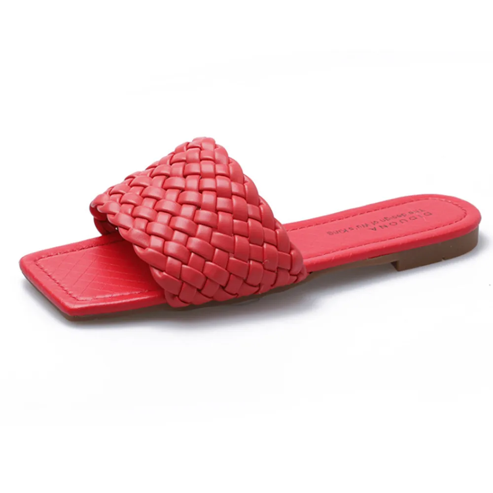 【Taroko】夏季手工編織質感方頭一字拖鞋(4色可選)