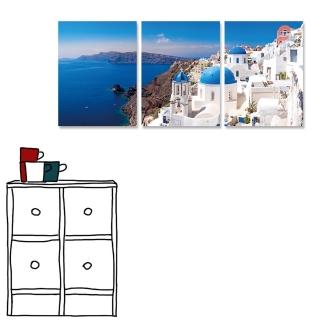 【24mama 掛畫】三聯式 鑽石膜 風景 愛琴海 浪慢 希臘 洞穴屋 聖託里尼 地中海 無框畫-30x40cm(Santorini)