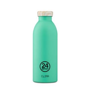 【24Bottles】官方直營 不鏽鋼雙層保溫瓶 500ml - 綠薄荷 / 木紋蓋(輕量 全瓶身不鏽鋼僅重 275g!)