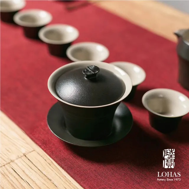 【LohasPottery 陸寶】三才蓋碗茶組 一碗一海六杯一茶濾(茶器套組 賞茶湯 觀茶形)