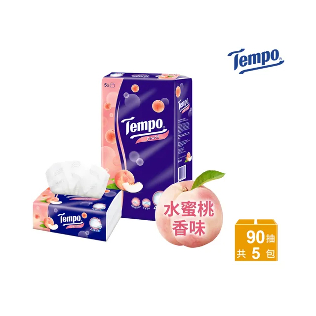 【TEMPO】4層加厚輕巧包面紙(水蜜桃限定版/90抽/5包裝)