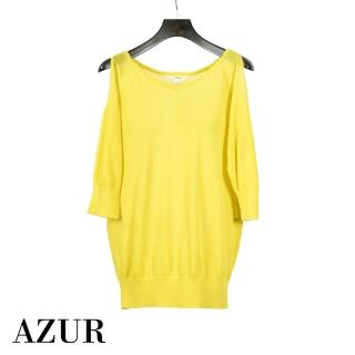 【AZUR】暖風微撫透膚挖肩針織上衣-黃