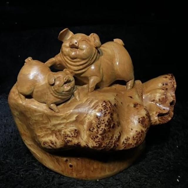 【桃花源創意工坊】招財豬(木雕藝術/禮品/居家擺飾/玄關)