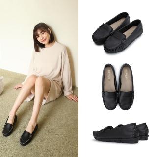 【FUFA Shoes 富發牌】舒適升級素面豆豆鞋-全黑 1DR30(女鞋/女懶人鞋/莫卡辛/包鞋)