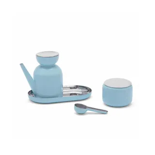 【SERAFINO ZANI 尚尼】經典不鏽鋼油壺/調味罐附托盤(3件組-藍綠)