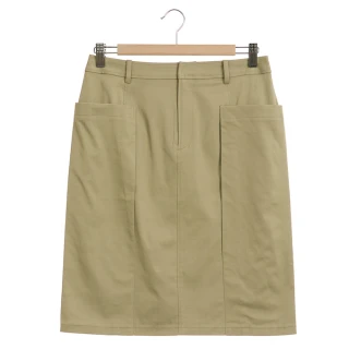 【AZUR】率性簡約寬口袋窄裙-綠卡其