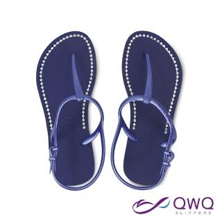 【QWQ】顯瘦線條-綁帶休閒水鑽涼鞋-腳型修長款-時尚美型-獨家鑲鑽-舒適好穿-寶石藍 MIT(GEBB)