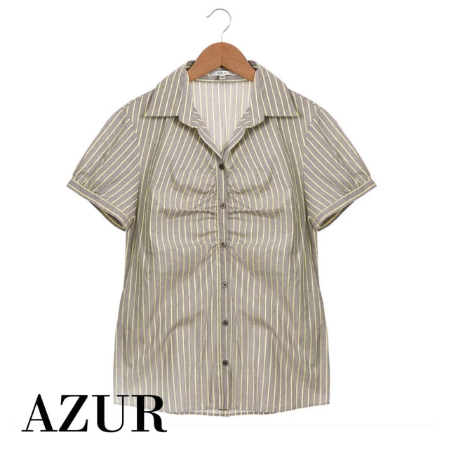 【AZUR】OL時尚細條紋襯衫-黃