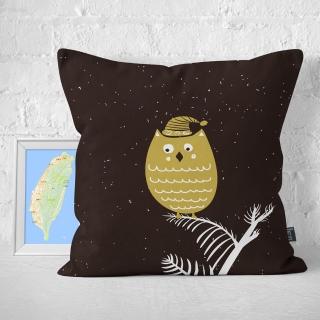 【IHERMI】貓頭鷹插畫A 抱枕套 IHERMI 臺灣製 抱枕 45cm(居家生活 創意 靠枕 帆布 寵物 動物 可愛)