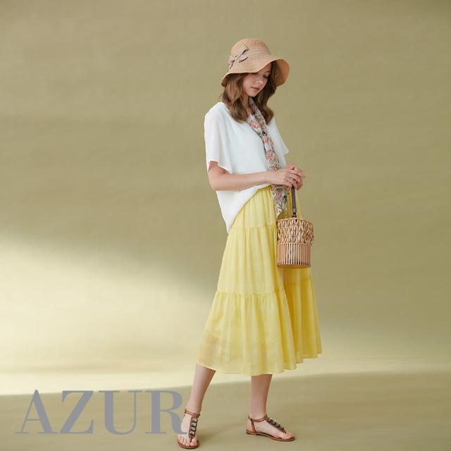 【AZUR】法式浪漫微蓬壓褶抽繩長裙