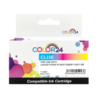 【Color24】for CANON CLI-36/CLI36 彩色相容墨水匣(適用 PIXMA iP100/iP100B/iP110/iP110B)