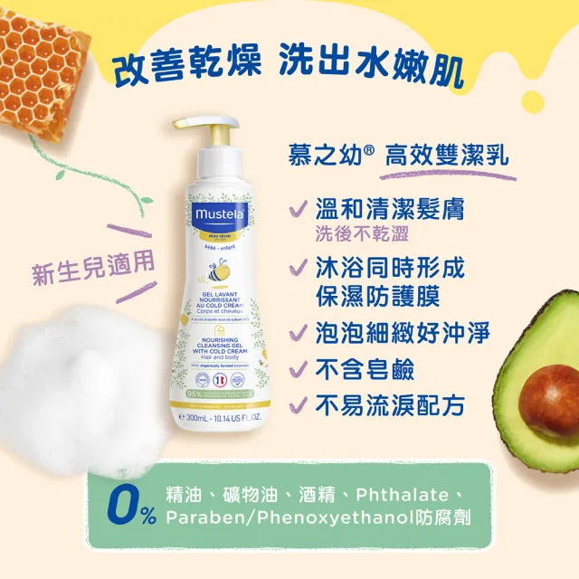 【Mustela 慕之恬廊】慕之幼 高效全護組(高效雙潔乳300ml＋高效潤身乳200ml＋高效面霜40ml)