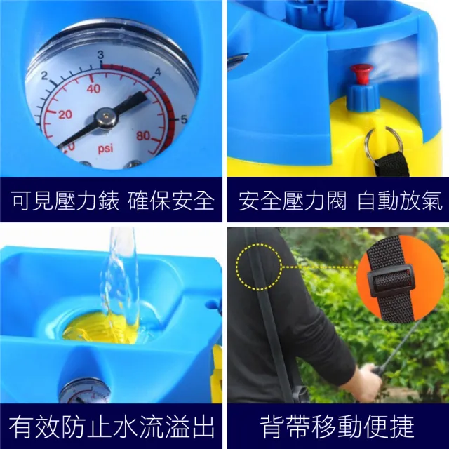 【新錸家居】升級壓力錶★8L氣壓式可肩背噴霧器-標配1桿組(手動打氣噴壺 澆花 洗車 澆水壺 噴水瓶 消毒)