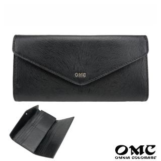 【OMC】16卡馬鬃紋信封式三折牛皮長夾(黑色)