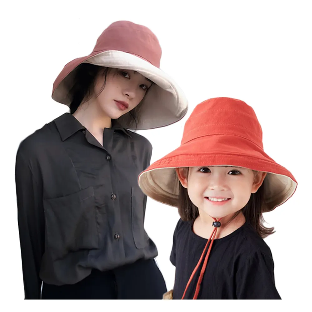 【OT SHOP】帽子 親子款棉質漁夫帽 遮陽帽 盆帽 C2027+5040(素色 大帽檐 雙色雙面穿戴 親子穿搭 帽子)