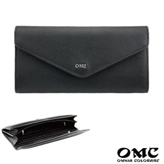 【OMC】16卡馬鬃紋信封式兩折牛皮長夾(黑色)