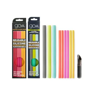 【GoSili】珍奶組+切口器(星耀灰 +20cm組-玫瑰 環保吸管 矽膠吸管 總代理公司貨)