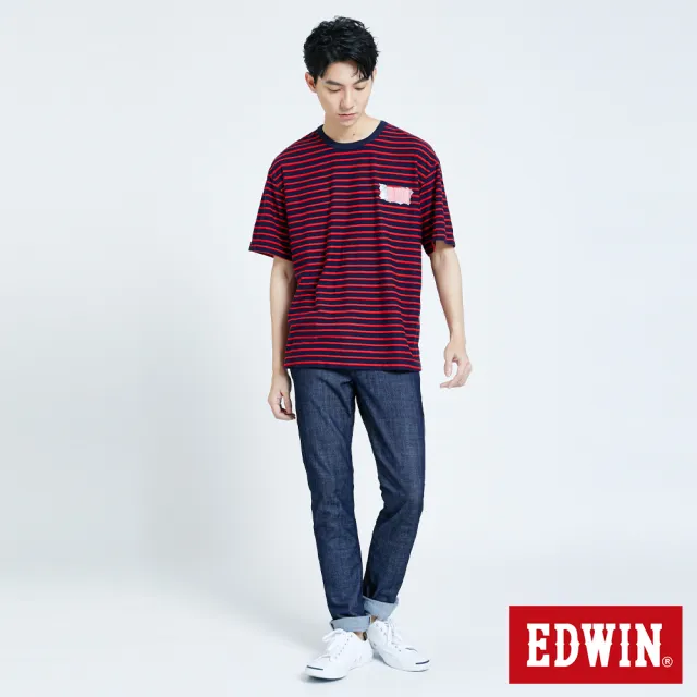 【EDWIN】男裝 超市 條紋巧克力短袖T恤(丈青色)