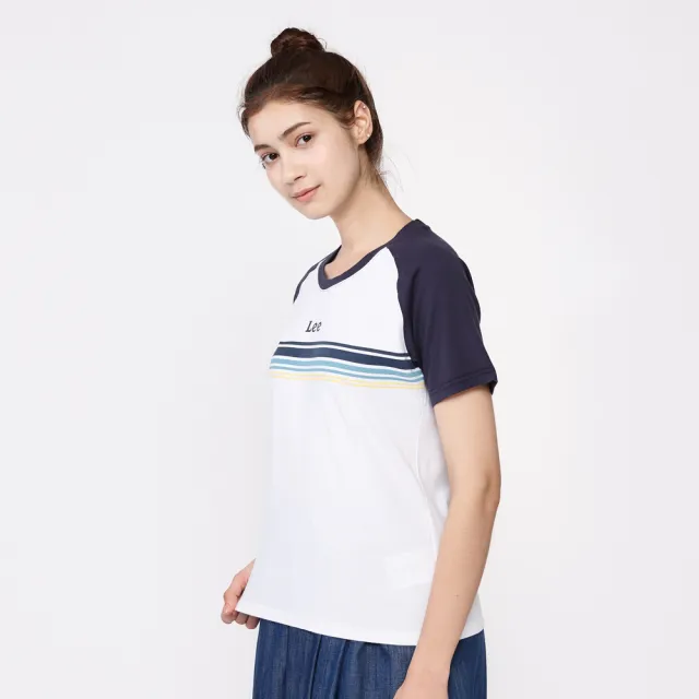 【Lee】出清品-女裝 短袖T恤 / 撞色連袖 小LOGO 海軍藍 標準版型(LL20017266T)