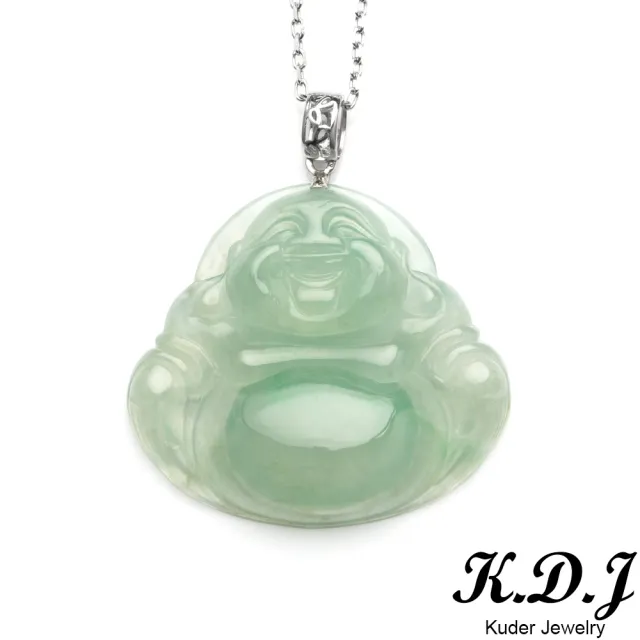 【K.D.J 圓融珠寶】冰玻種飄綠佛公彌勒18K墜飾天然A貨