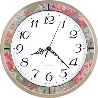 【JUSTIME 鐘情坊】14吋 簡約易讀 富貴花框 壁鐘(臺製 日系熱銷 14吋花色家居掛鐘)