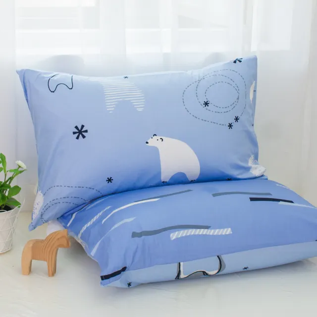 【HongYew 鴻宇】100%美國棉 防蹣抗菌 床包枕套三件組-小白熊 藍(雙人)