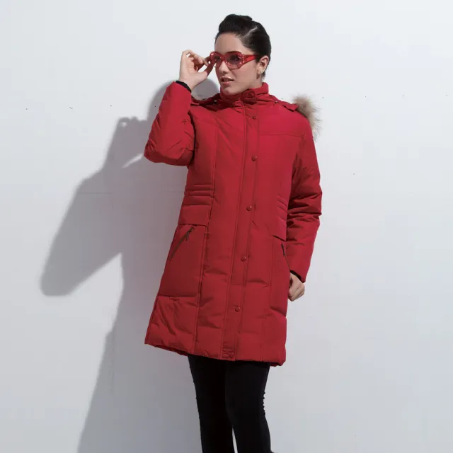 【SAMLIX 山力士】JIS90%女防潑水保暖羽絨大衣外套#354(黑色.紫色.紅色)