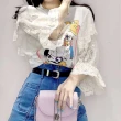 【BBHONEY】韓國設計款蕾絲卡通印花荷葉袖寬鬆T上衣(網美必備款)