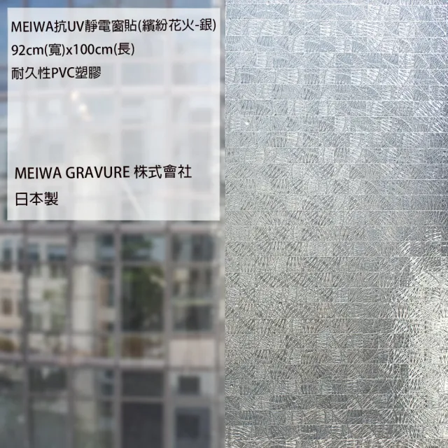 【日本meiwa】明和阻隔UV窗貼-繽紛花火銀92*100CM(隔熱 省電 隱密 美化)