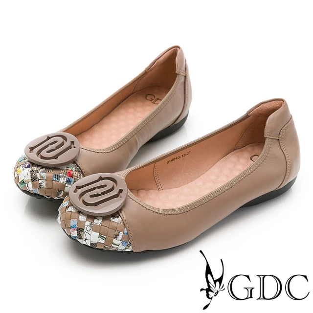【GDC】神秘色調歐風編織繽紛撞色真皮舒適平底鞋-咖啡色(014840-12)