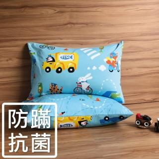 【HongYew 鴻宇】100%美國棉 防蹣抗菌 信封式枕套-旅行家 藍(2入)
