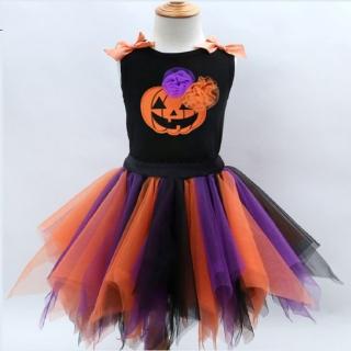 【橘魔法】南瓜背心上衣+拚色紗裙 套裝(女童 萬聖節 兒童 角色扮演 化妝舞會 澎澎裙)