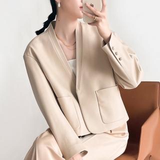【巴黎精品】現貨+預購 皮衣外套真皮夾克(極簡V領單扣羊皮女外套3色a1dp63)