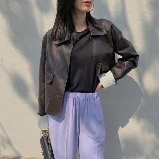 【巴黎精品】現貨+預購 皮衣外套真皮夾克(潮流寬鬆內翻袖羊皮女外套2色a1dp37)