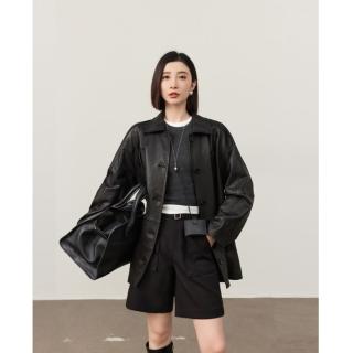 【巴黎精品】現貨+預購 皮衣外套真皮夾克(中長款寬鬆翻領廓形女外套a1dp27)